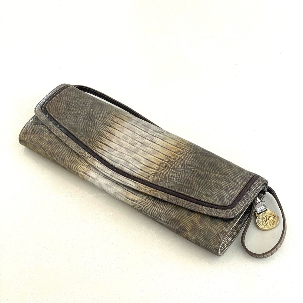 Brahmin Newton Croc embossed Leather Clutch Handbag Iridescent multicolor